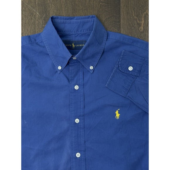 Ralph Lauren Mens Blue Shirt Size M Button Up Yellow Pony Logo Long Sleeve - Picture 1 of 8